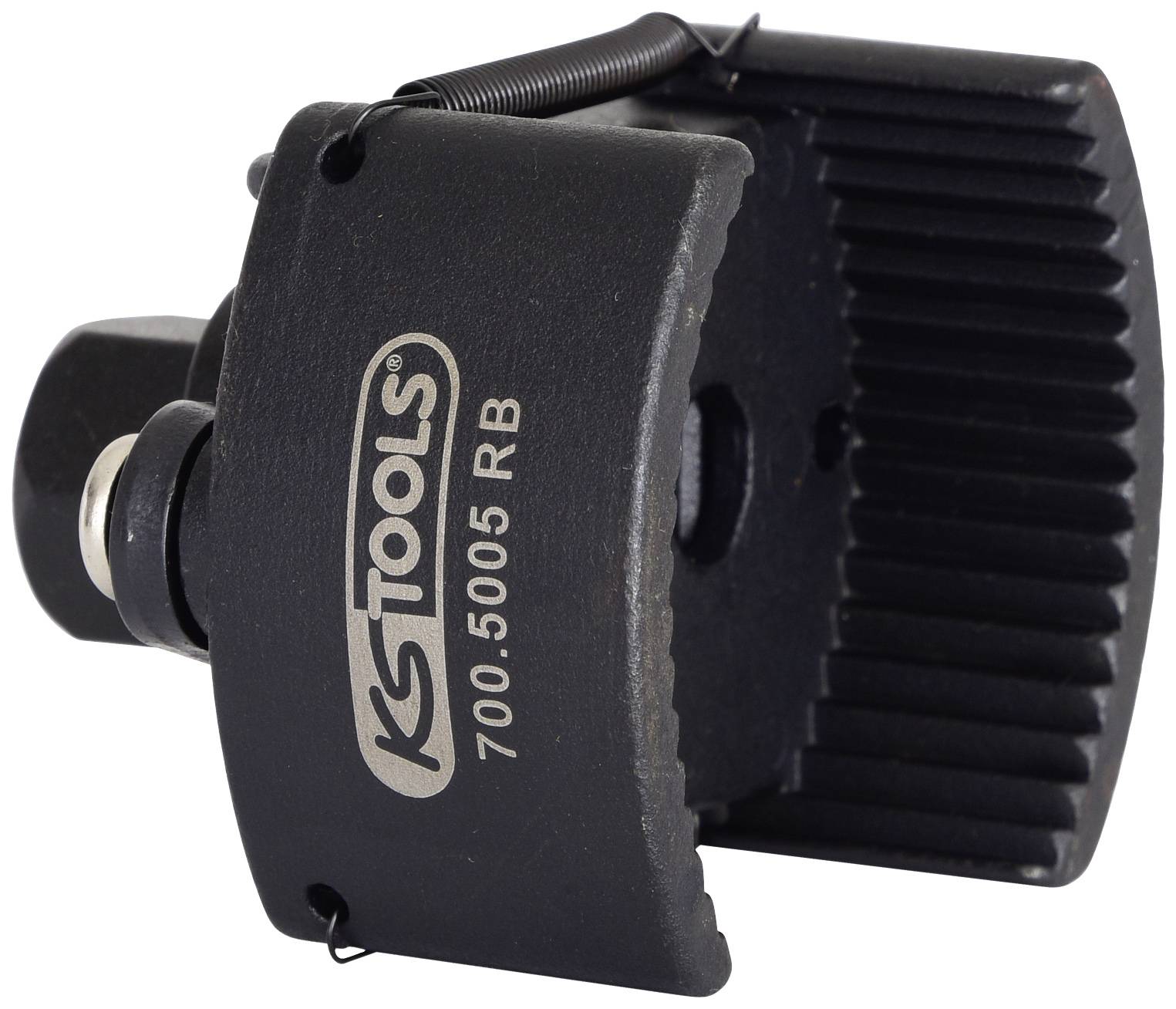 Een zwart gereedschap van KS Tools met de opdruk 'KS Tools 700.5005 RB', gebruikt voor het verwijderen van oliefilters.