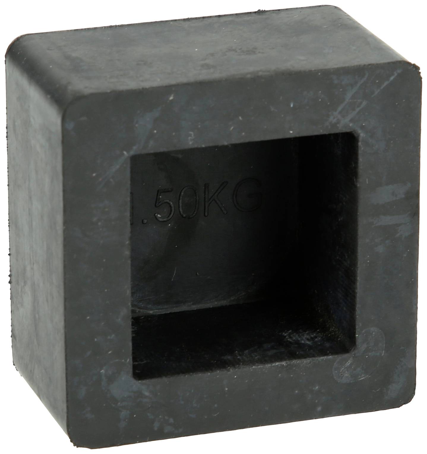 Zwarte vierkante buismagneet met gravure '50KG'.