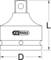 Technische tekening van een adapter met de afmetingen 'L' voor lengte en 'D' voor diameter, gemarkeerd met het 'KG Tools' logo.