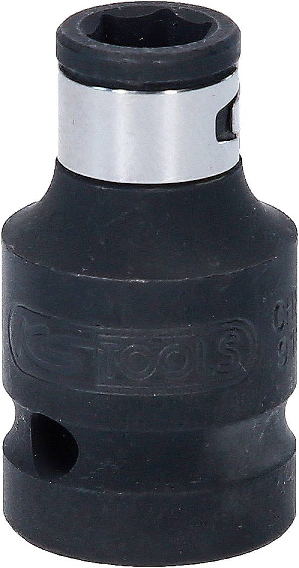 Zwarte steeksleuteladapter met zilveren ring, geschikt voor gereedschappen.