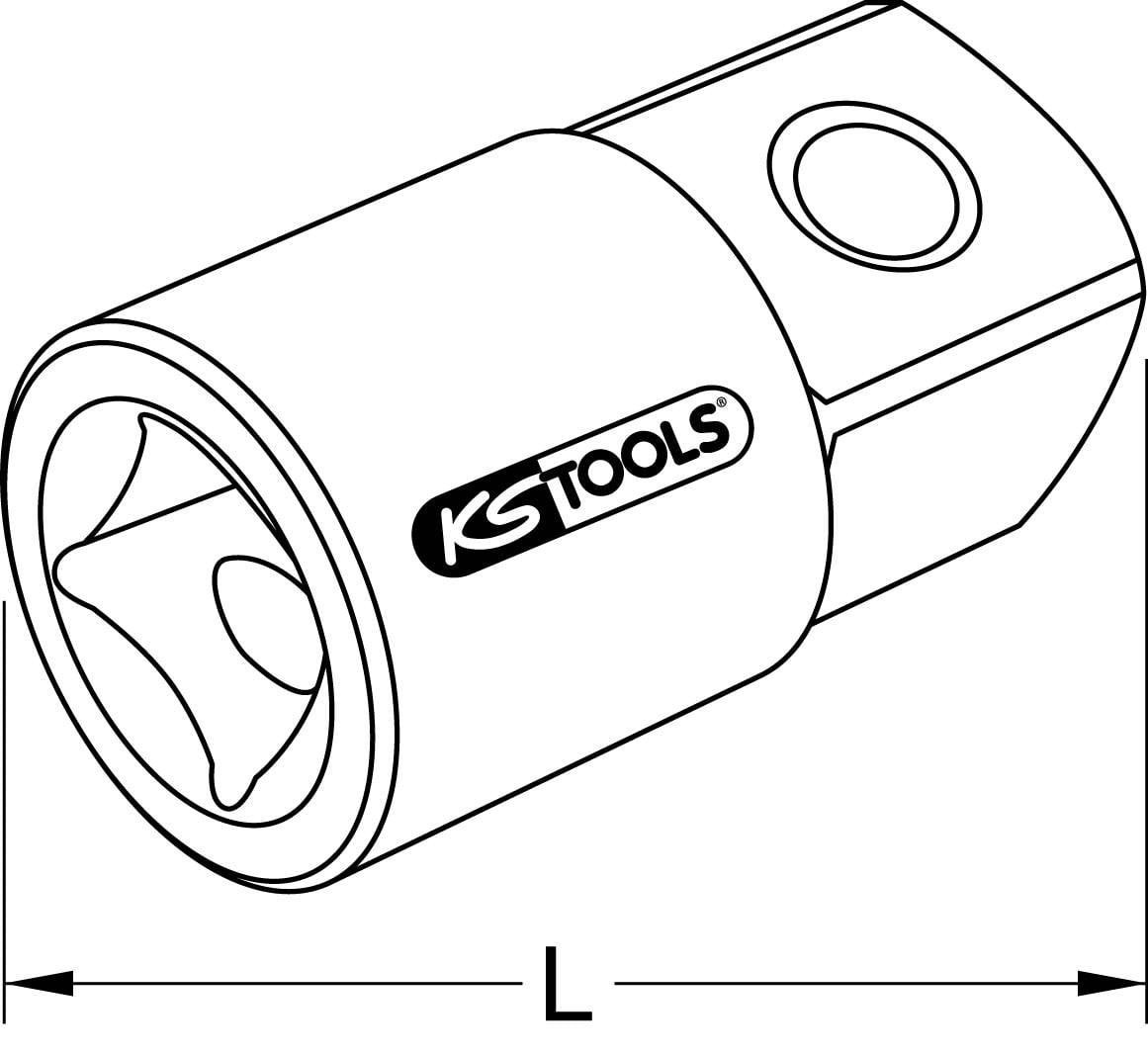 Een gereedschapsadapter met KS Tools-logo. Adapter heeft zeshoekige en vierkante uiteinden voor het verbinden van gereedschappen.