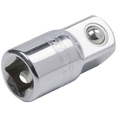 Metalen steeksleuteladapter met een glanzende oppervlakte en een kogelmechanisme aan één uiteinde; geschikt voor gereedschappen.