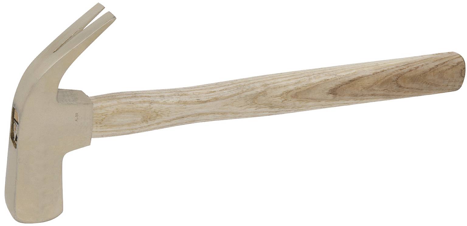 Een hamer met een lichte houten steel en een zilveren kop, geschikt voor algemene bouw- en reparatiewerkzaamheden.