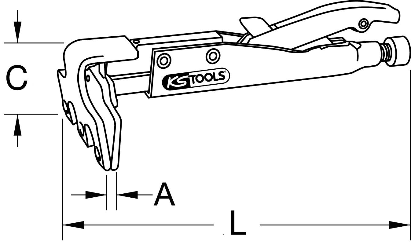 Tekening van een steektang met de afmetingen A, C en L. De tang draagt het logo 'KS TOOLS'.