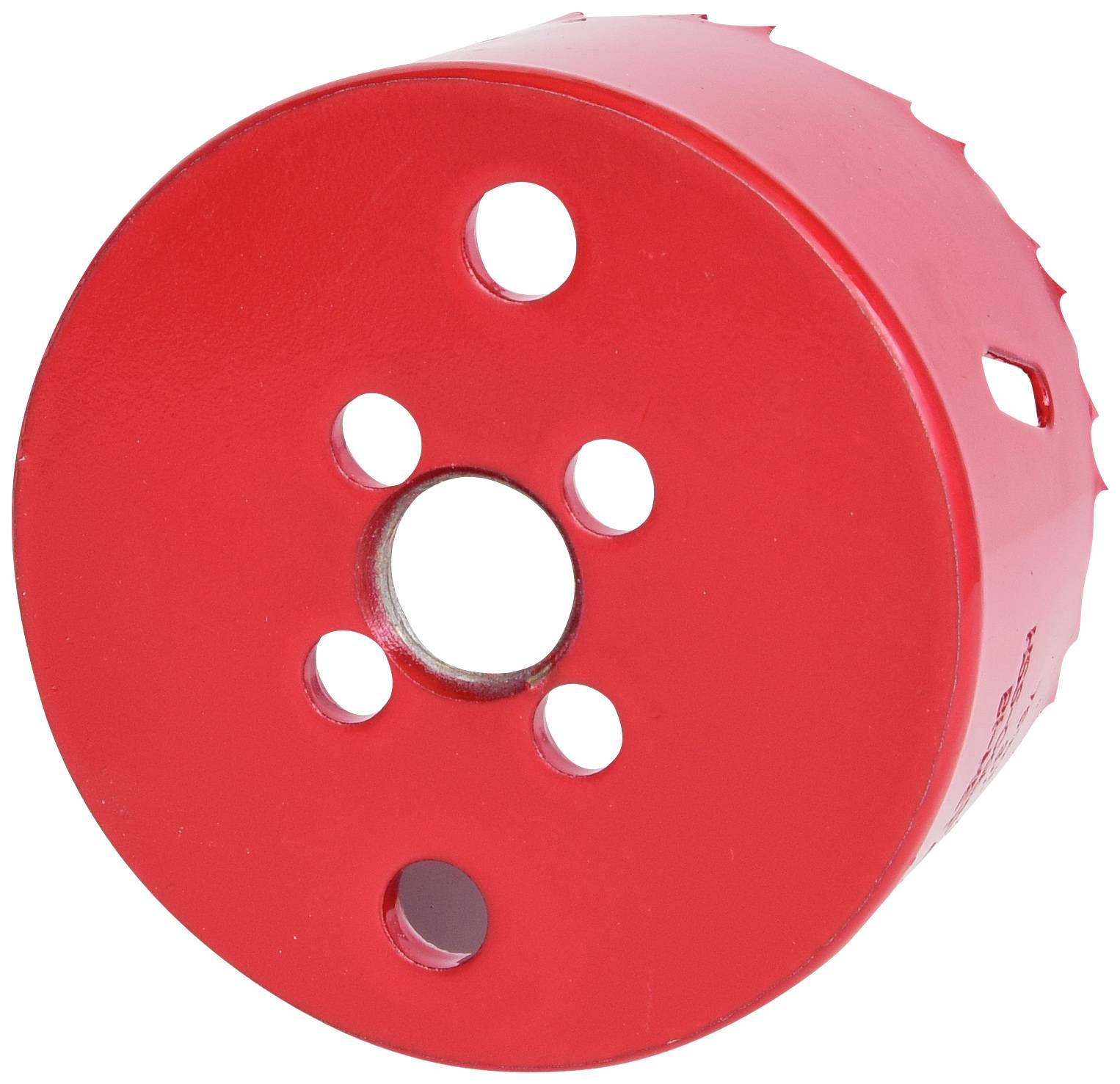 Rode gatzaag-opzetstuk met meerdere boorgaten, voor het boren van grote ronde openingen, bijvoorbeeld in houten planken.