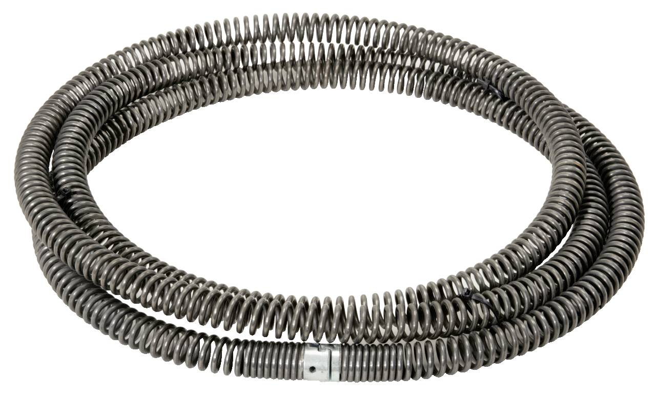 Een spiraalvormige, flexibele metalen buizenreinigingsveer die wordt gebruikt voor het reinigen van afvoerbuizen.