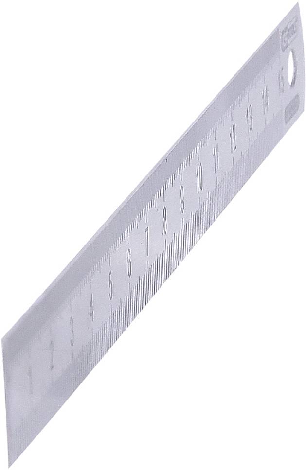 Een transparante kunststof liniaal met centimeter- en millimetermarkeringen van 0 tot 15.