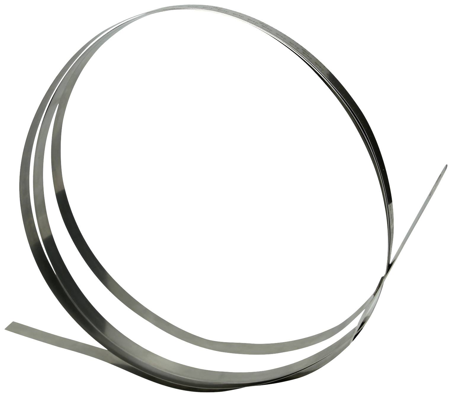 Een smal, lang metalen strip is meerdere keren los in een spiraal gewikkeld.