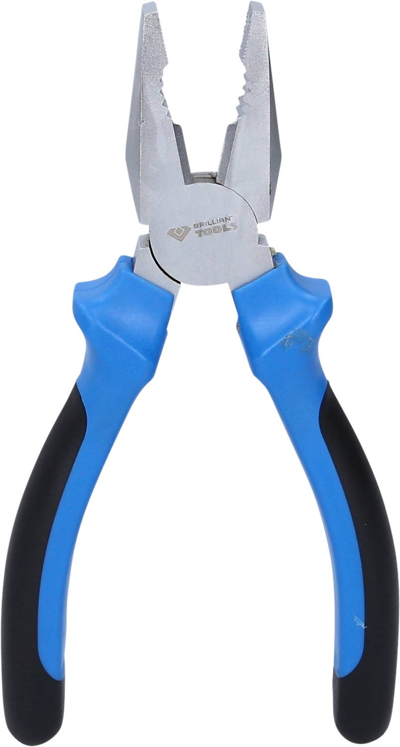 Een tang met blauwe handgrepen en metalen grijpvlakken. Ideaal voor het vastgrijpen of doorsnijden van draad en andere materialen.