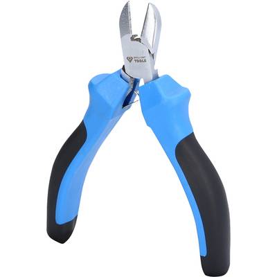 Zijkniptang met blauwe en zwarte handgrepen, geschikt voor het knippen van draad en kleine materialen.