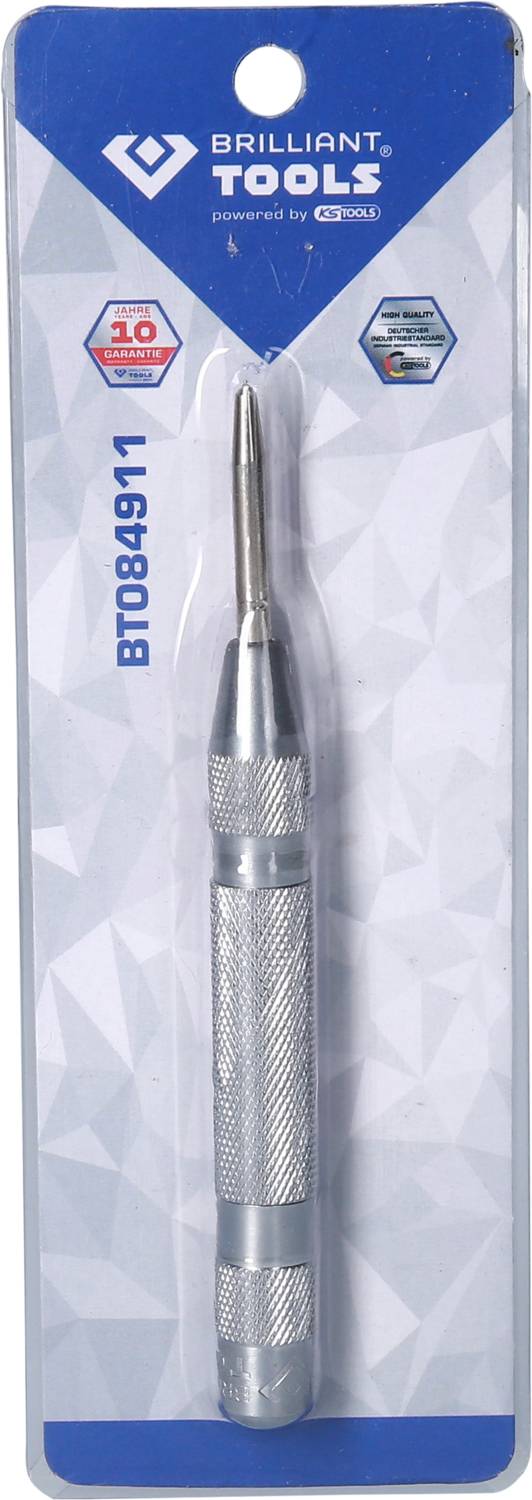 Verpakking toont een zilveren schroevendraaier met antislipgreep en verwisselbare bits. Merk: 'Brilliant Tools'.