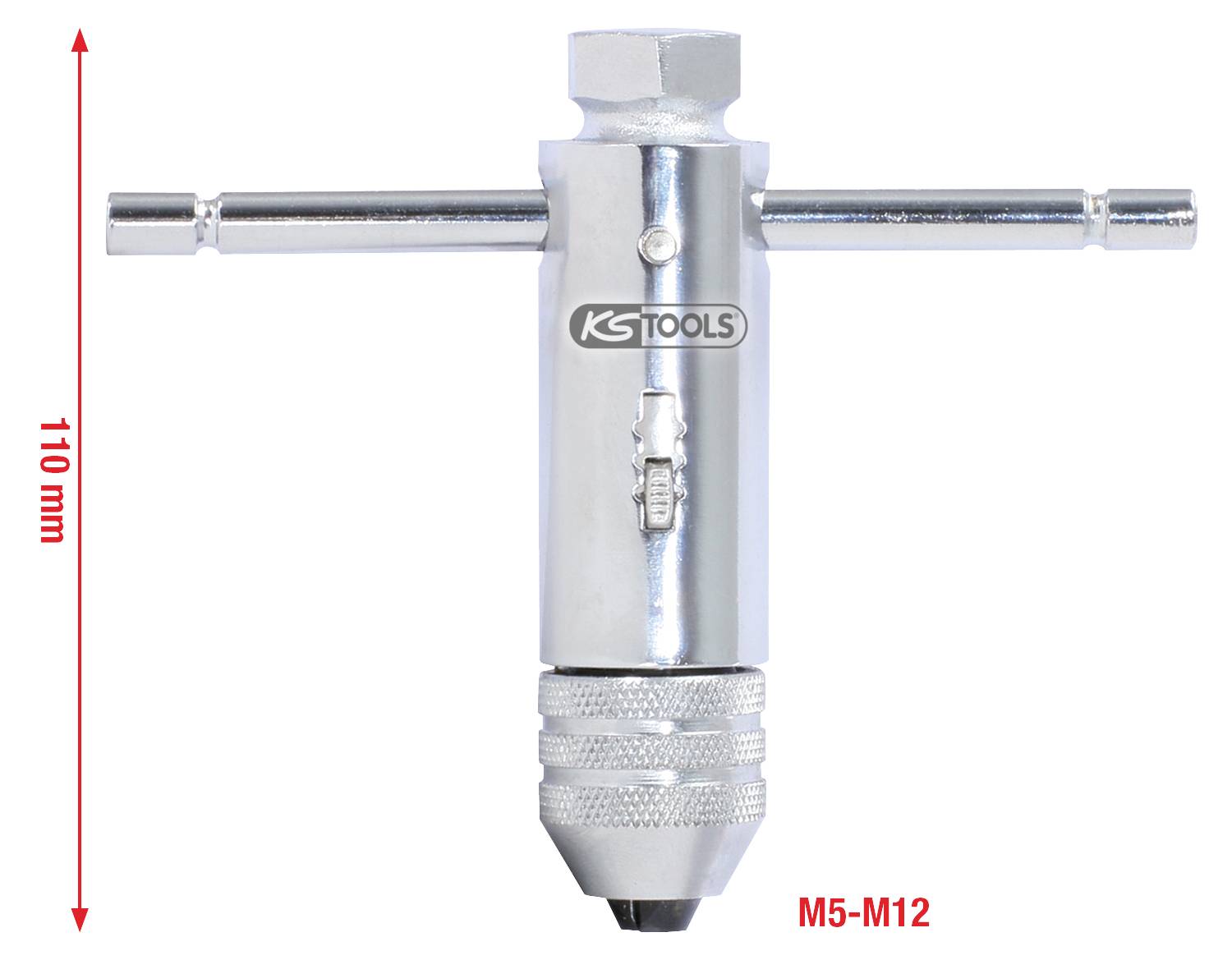 Momentschroevendraaier met T-greep van metaal, lengte 110 mm, geschikt voor M5-M12 schroefdraadmaten.