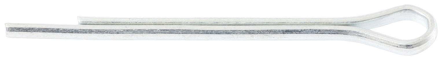 Een zilveren splitpen, een klein metalonderdeel met een gebogen lus bovenaan, gebruikt om bouten te vergrendelen.