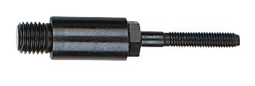 Metalen schroef met schroefdraad aan beide zijden, aan de ene kant dik, aan de andere kant dun.