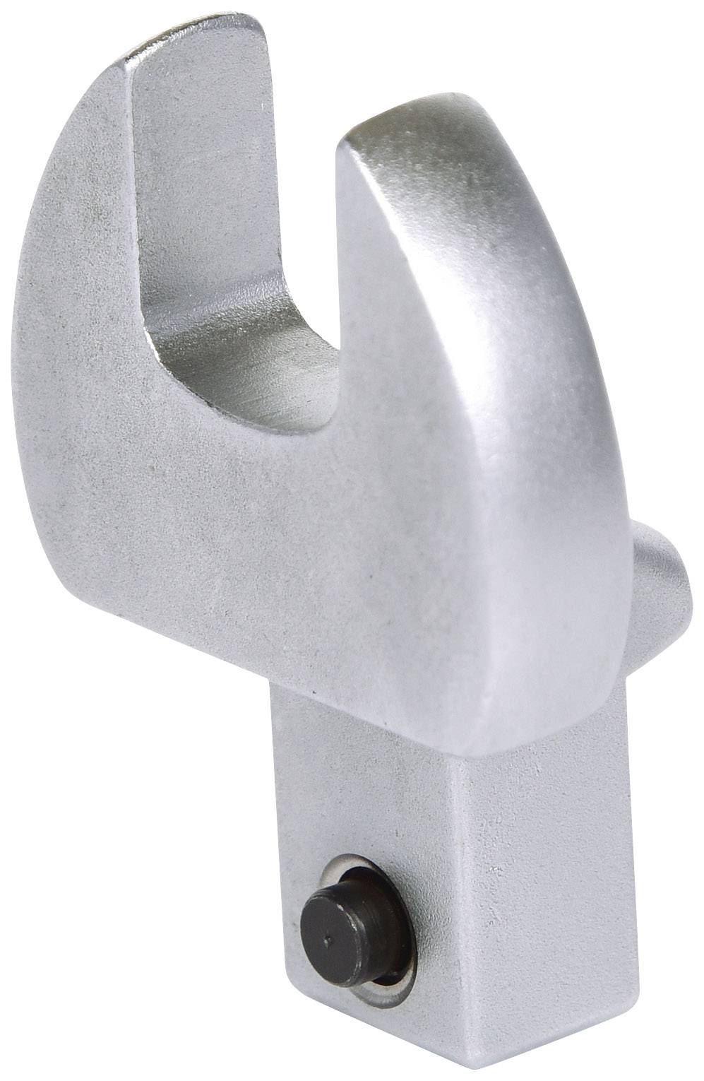 Metalen object met C-vormige opening, mogelijk een gereedschapsaansluiting of houder.