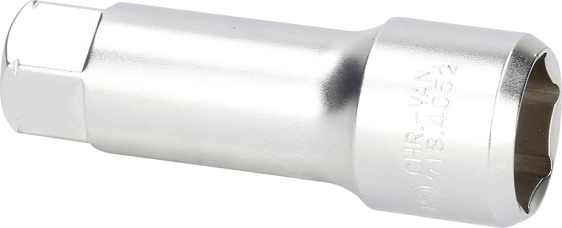 Grote zilveren steeksleutelopzetstuk, vervaardigd uit chroom-vanadium staal. Geschikt voor mechanische reparatiewerkzaamheden.