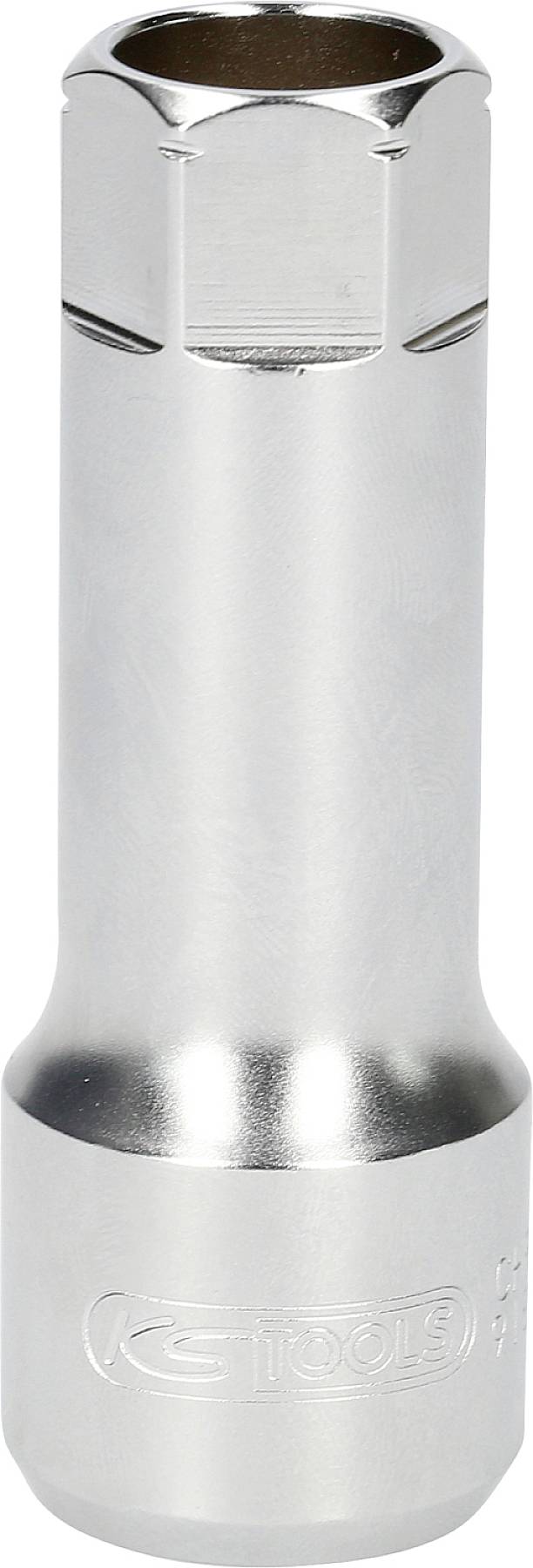 Een zilveren steeknoot met zeshoekige uiteinde, geschikt voor mechanische toepassingen.