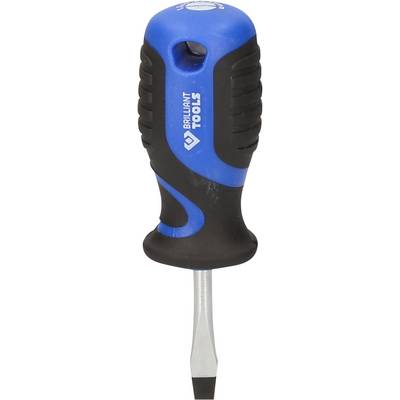 Schroevendraaier met blauwe en zwarte handgreep, merk 'Brilliant Tools', met platte punt.