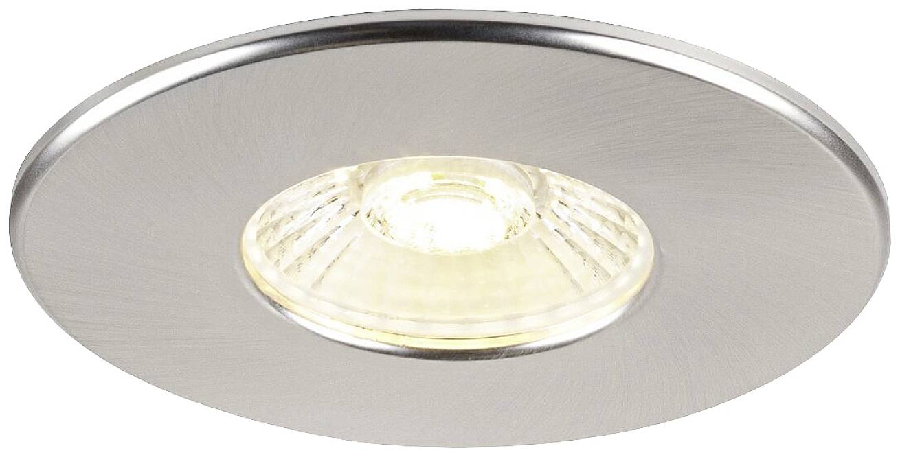 Metalen, ronde LED-inbouwspot met warm wit licht, geschikt voor moderne interieurs.