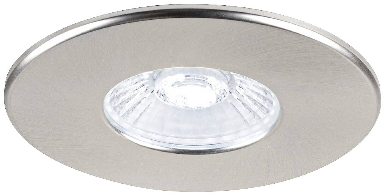 Een zilveren, ronde LED-inbouwspot met helder glas in het midden. Ideaal voor plafondmontage voor ruimteverlichting.