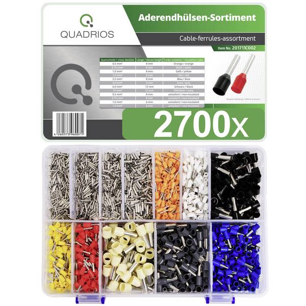 Quadrios 201711C002 Assortiment adereindhulzen Deels geïsoleerd Wit, Zwart, Grijs, Blauw, Rood, Geel, Wit, Oranje, Natuur 2700 stuk(s) Box