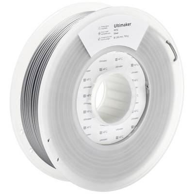 Een spoel zilver PLA-filament van Ultimaker voor 3D-printers.