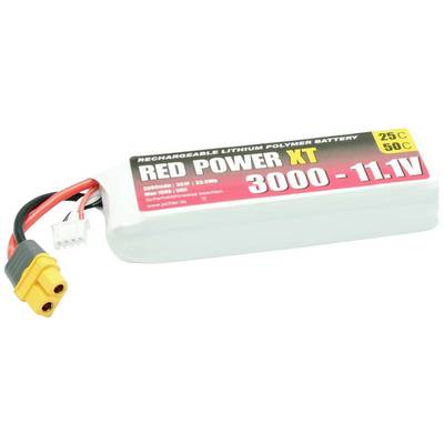 LiPo-accu 'Red Power XT', 3000mAh, 11,1V, met XT60-stekker en balanceraansluiting, geschikt voor RC-voertuigen.