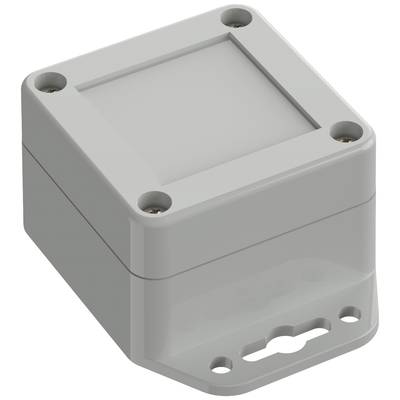 Een grijs, rechthoekig behuizing met schroefgaten in de hoeken, geschikt voor elektronische apparaten of sensoren.