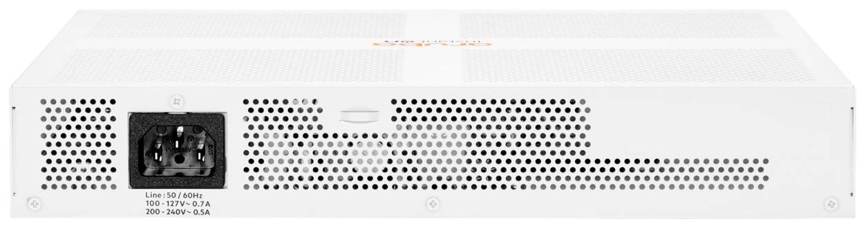 Een wit elektrisch apparaat met ventilatiesleuven en een stroomaansluiting aan de achterkant, geschikt voor 100–240V, 50/60Hz.