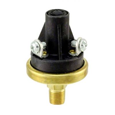 'Druksensor met zwarte kunststof behuizing en gouden metalen basis. Gebruikt voor het meten van drukwaarden. Twee schroeven zichtbaar.'