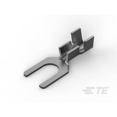 Metalen spoorterminal met twee parallelle tanden en verhoogde bevestigingselementen. Geschikt voor elektrische aansluitingen.