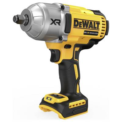 Een gele Dewalt accu-slagschroevendraaier met zwarte handgreep en zilveren kop, model 'XR 18V'. Ideaal voor schroefwerkzaamheden.