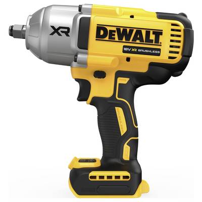 Een gele en zwarte accuslagschroevendraaier van het merk DeWalt, model XR, met 18V Brushless-technologie.