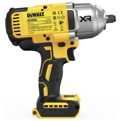 Een gele en zwarte accuslagschroevendraaier van het merk DeWalt, model DCF900, met ergonomische handgreep en XR-logo aan de zijkant.