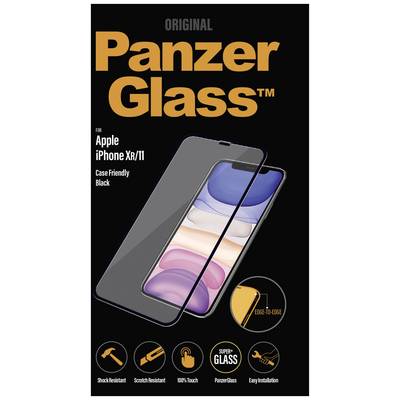 Verpakking voor PanzerGlass schermbeschermer voor Apple iPhone XR/11. Kenmerken: krasbestendig, gemakkelijk te installeren, 100% touchgevoeligheid.
