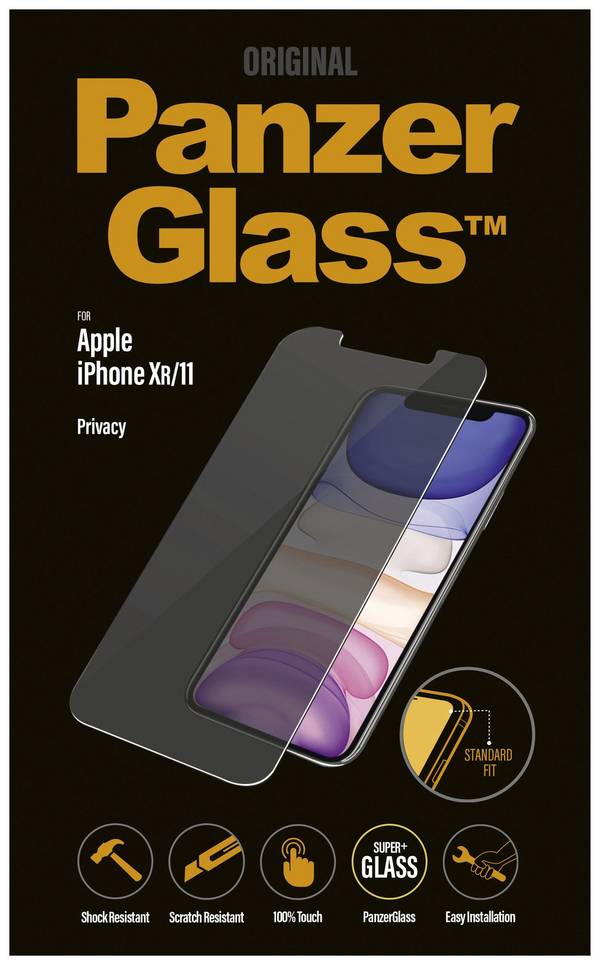 PanzerGlass Standard Privacy P2662 Screenprotector (glas) met privacyfolie Apple iPhone 11, iPhone XR 1 stuk(s) Anti-vingerafdruk, Antibacterieel