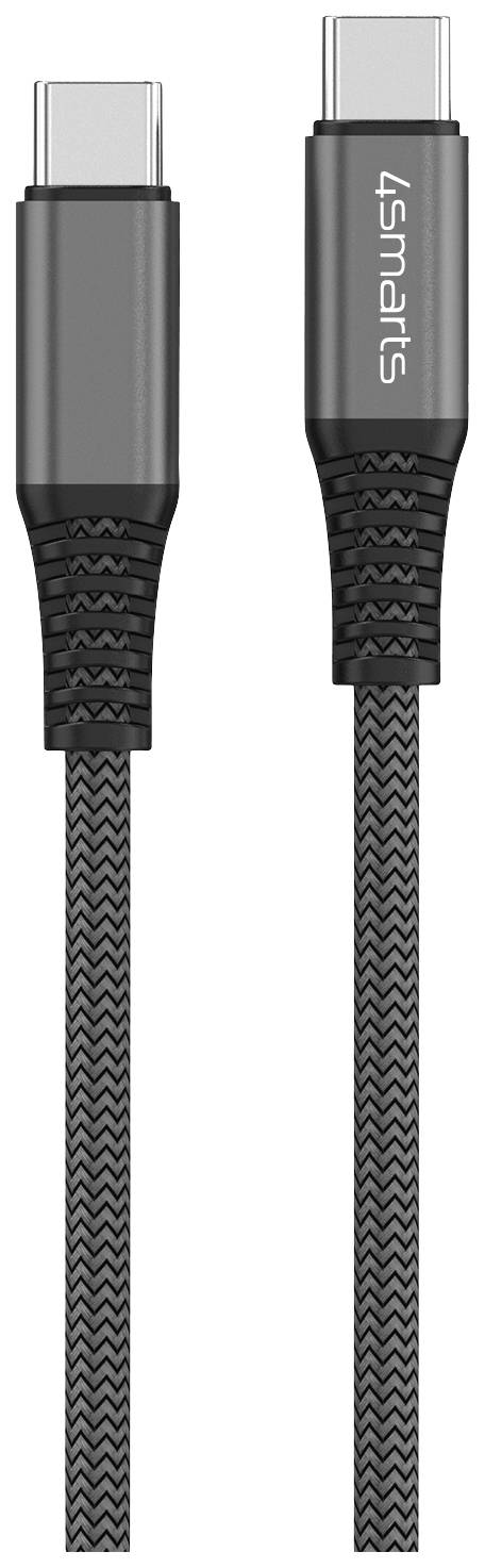 Twee zwarte USB-C-kabels met gevlochten ontwerp, waarvan één met '4smarts'-logo.