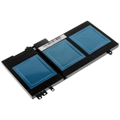 Een rechthoekige laptopaccu met twee blauwe celbatterijen en een zwarte behuizing.