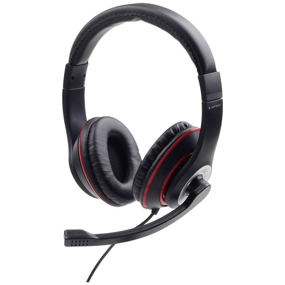 Gembird Over Ear headset Kabel Zwart, Rood Volumeregeling, Headset