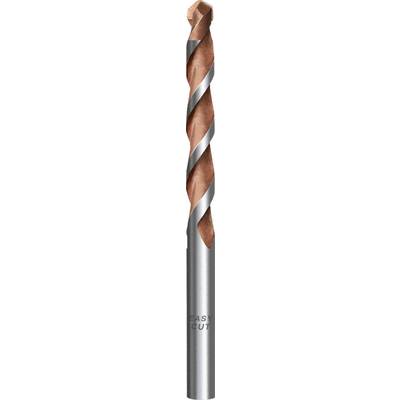 Boren met roterende spiraalvormige snijkanten, zilveren punt en roodbruine coating.