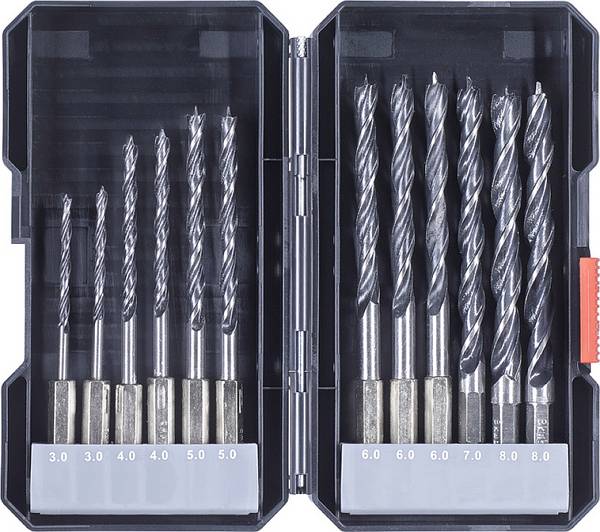 kwb 108830 Hout-spiraalboorset 12-delig 3 mm, 4 mm, 5 mm, 6 mm, 7 mm, 8 mm  Snelspanboorhouder, Tandkransboorhouder 12 stuk(s)