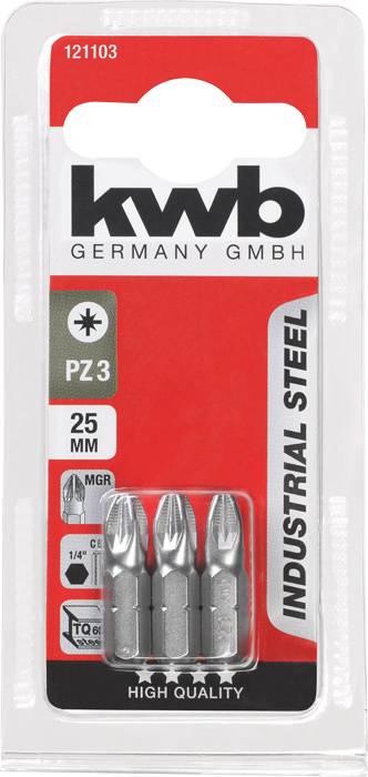 kwb 121103 Kruis-bit Aandrijving: 1/4 (6,3 mm) Uitvoering: Kruiskop Pozidriv PZ 3 25 mm – Foto 3 van 3