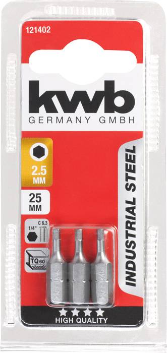 kwb 121402 Inbus-bit Aandrijving: 1/4 (6,3 mm) Uitvoering: Zeskant 2.5 mm 25 mm – Foto 3 van 3