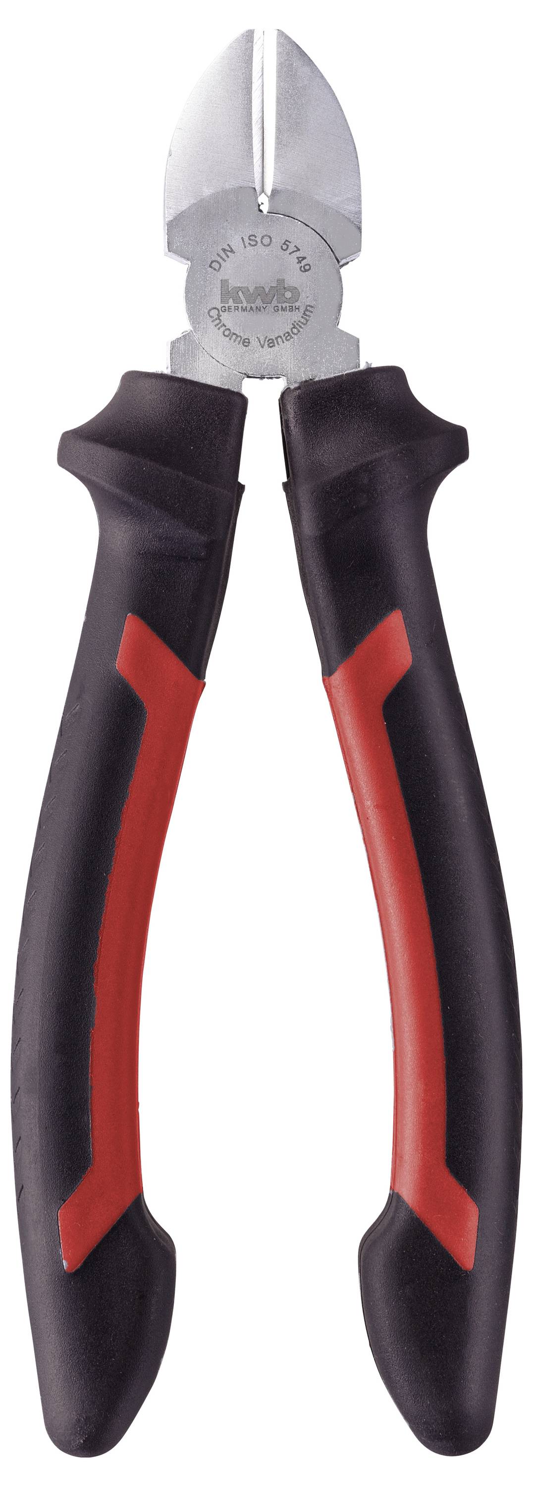 Zijkniptang met zwarte en rode handgreep, geschikt voor het knippen van draden en kleine kabels.
