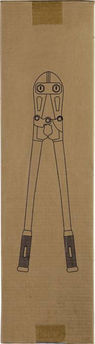 Afbeelding van een boutenschaar op een bruine kartonnen achtergrond. Toont de vorm en details van het gereedschap met lange handgrepen en een snijkop.