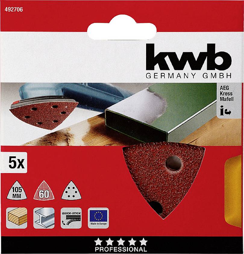 kwb 492706 Deltaschuurpapier Korrelgrootte (num) 60 (Ø) 105 mm 5 stuk(s) — Foto 4 von 4