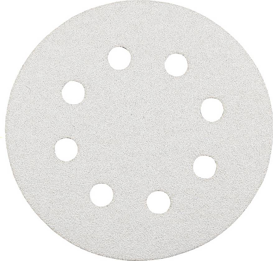 Een rond schuurpapier met acht gelijkmatig verdeelde gaten voor luchtcirculatie. Geschikt voor machinaal schuren.