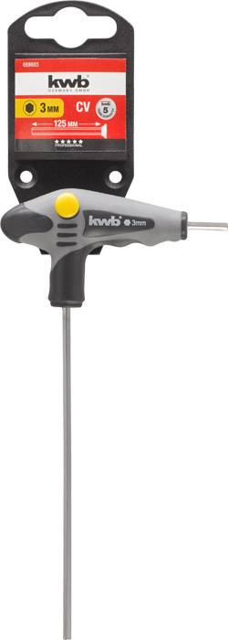 'T-Griff schroevendraaier van kwb, 2 mm puntdiameter, 125 mm lengte, met ergonomische handgreep en etiket met productdetails.'