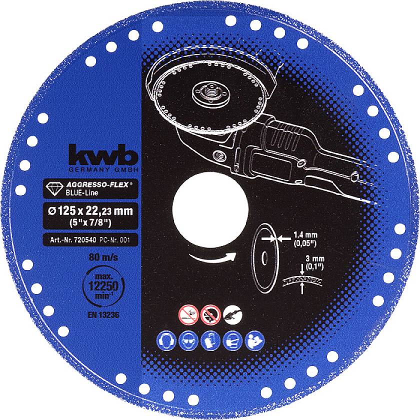Slijpschijf 'kwb' voor haakse slijper, diameter 125 mm, gat 22,23 mm, toerental 12.250 rpm. Geschikt voor het snijden van metaal.