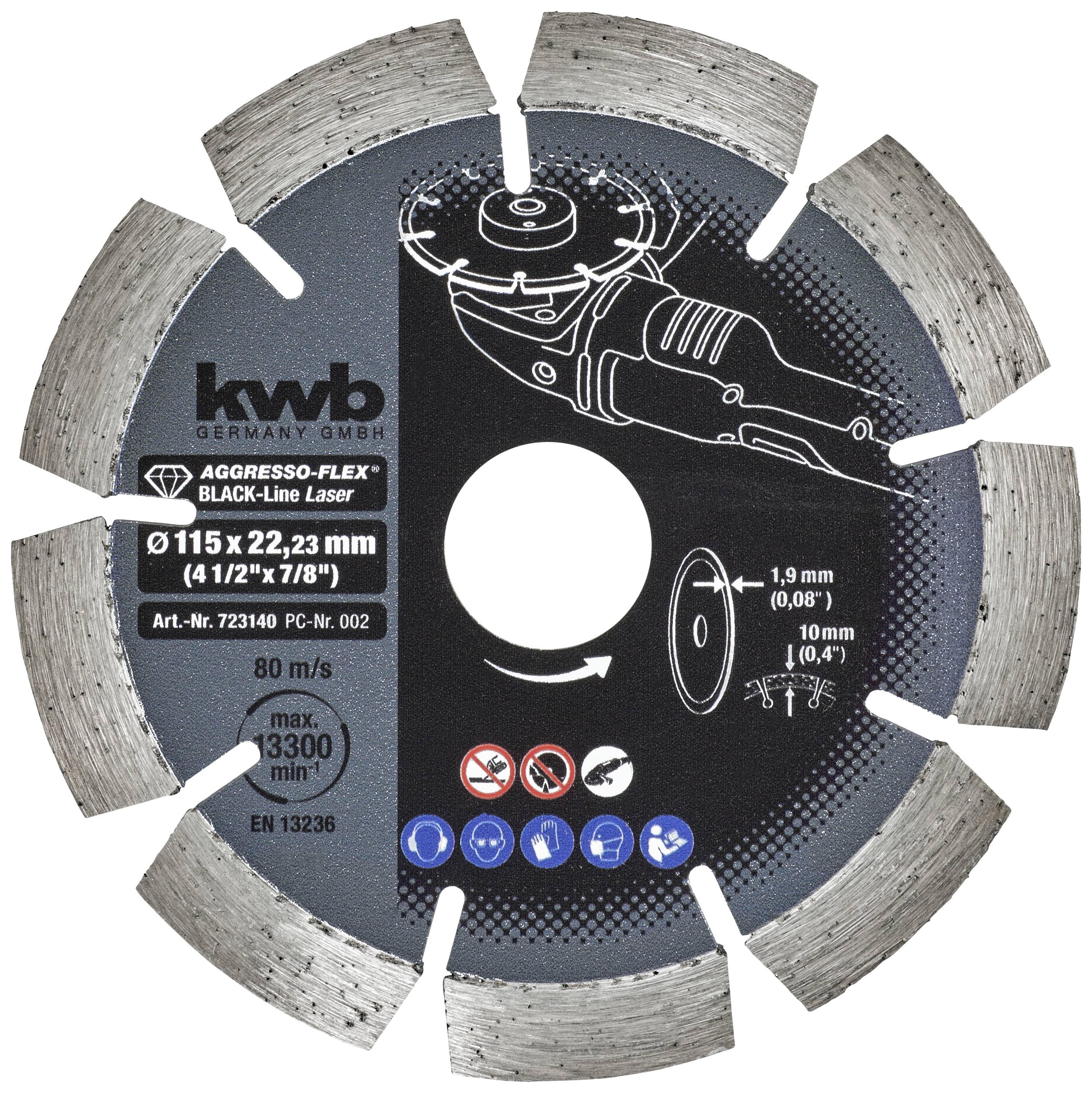 Cirkelzaagblad 'kwb Duitsland', 115 x 22,23 mm. Geschikt voor agressieve toepassingen dankzij de Black-Line lasertechnologie.